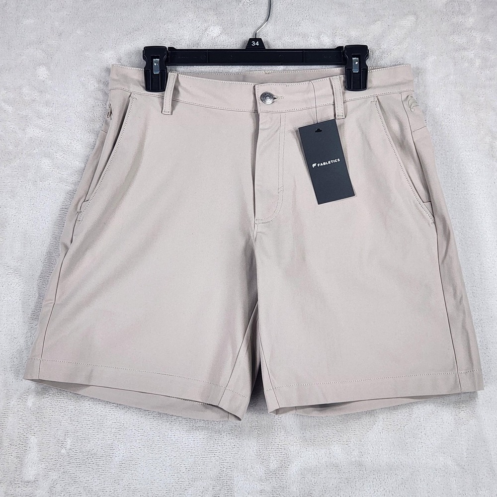 Fabletics Shorts Mens 31 Beige Performance Stretch Chino Pocket 9 Inch Inseam